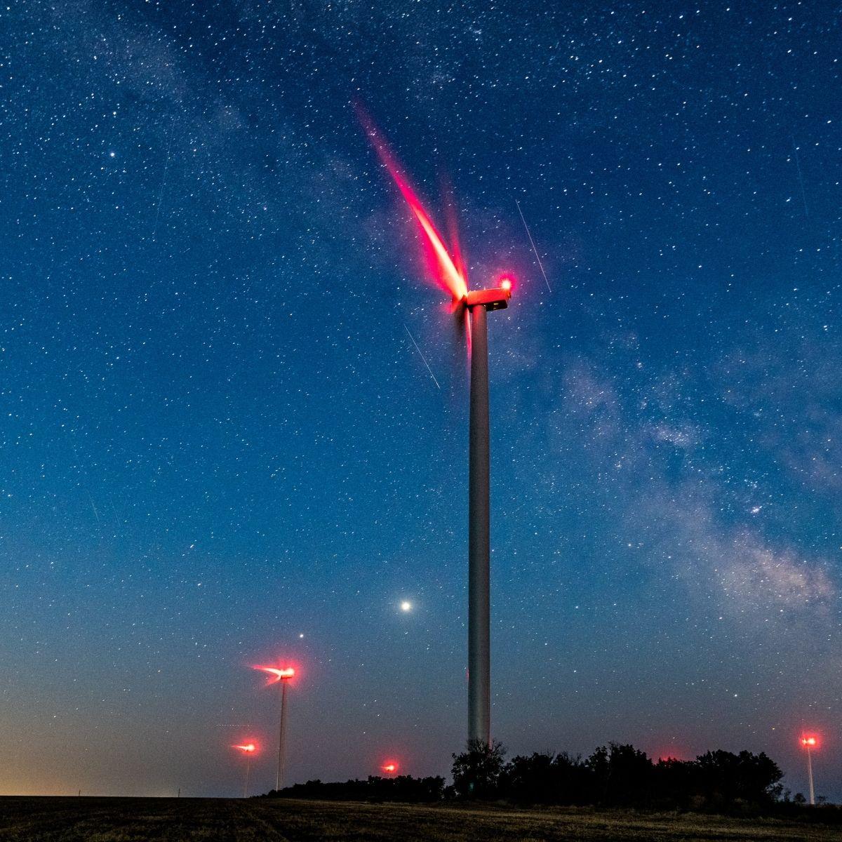 Wind turbine by night.