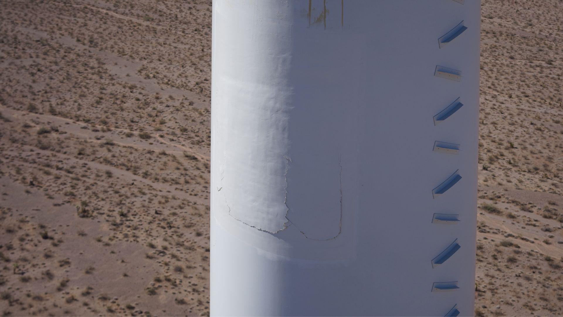 Transverse crack on a wind turbines rotor blade detected with drone.