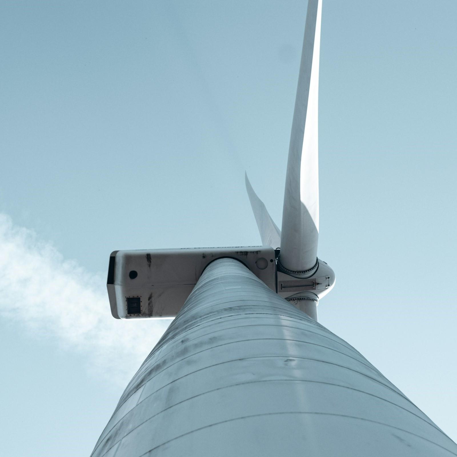Wind turbine photo taken from the ground