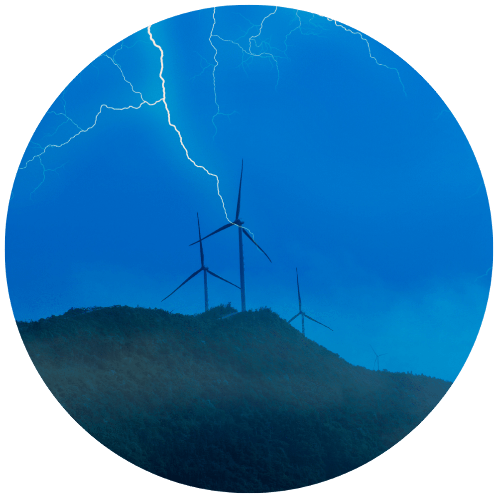 Lightning strikes wind turbine